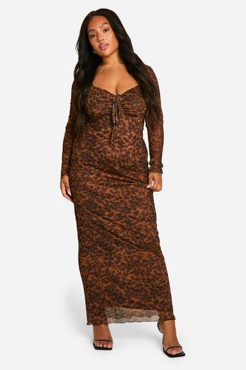 Multi Plus Leopard Mesh Maxi Dress