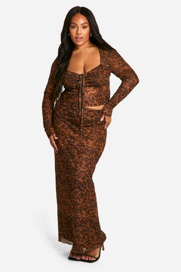 Multi Plus Leopard Mesh Top & Column Maxi Skirt Co Ord