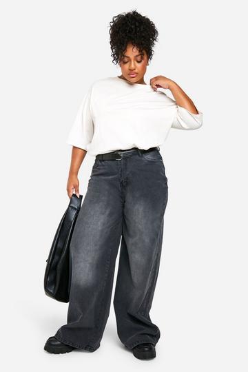 Plus Washed Slim Wide Leg Jean grey