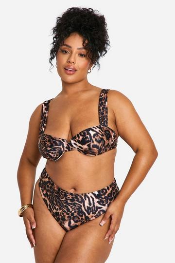 Multi Plus Leopard Underwire Ruched Bikini Set