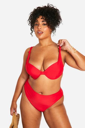 Plus Knotted Underwire High Waist Bikini red