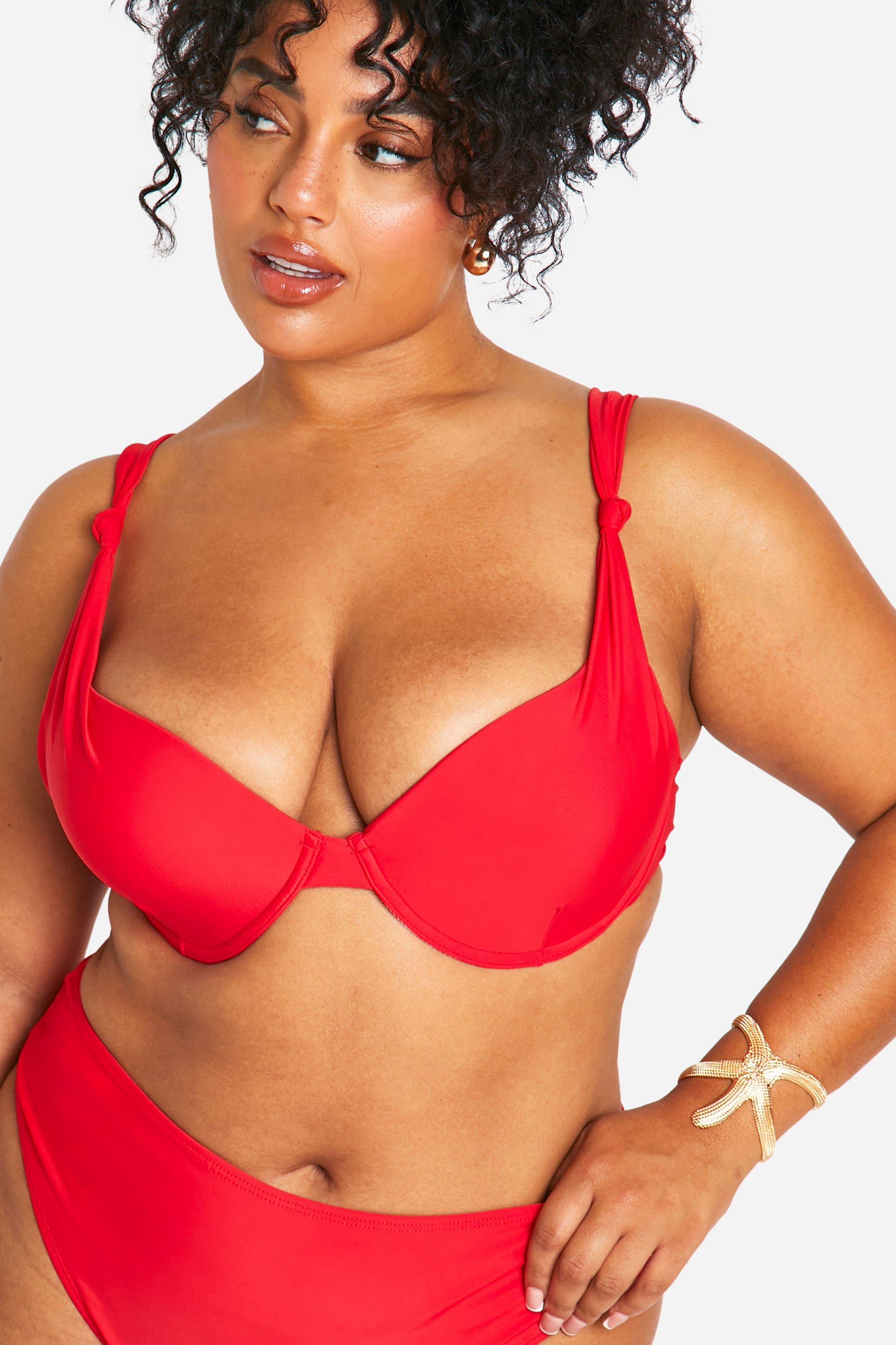 boohoo Plus Knotted Underwire High Waist Bikini Red Size 24