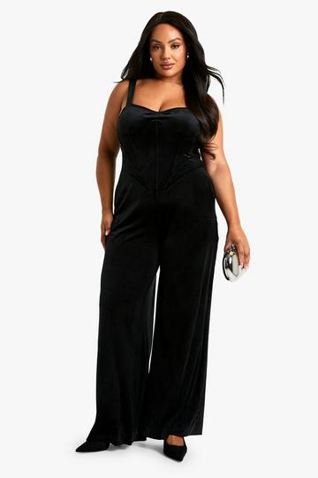 Plus Velvet Corset Wideleg Jumpsuit black