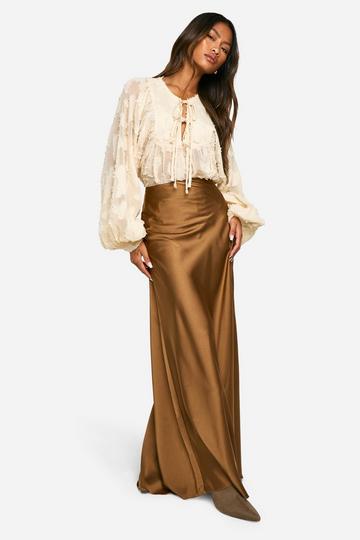 Satijnen Maxi Slip Rok chocolate