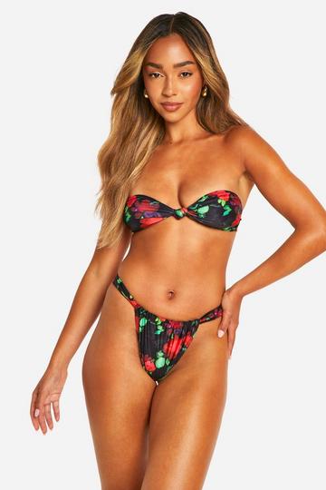 Floral Knotted Bandeau Bikini black