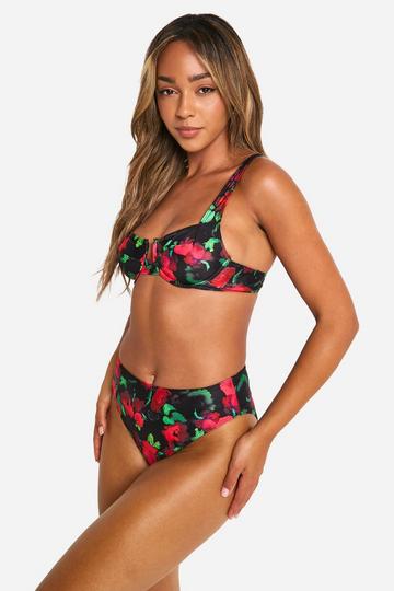 Floral Underwired High Waist Bikini black