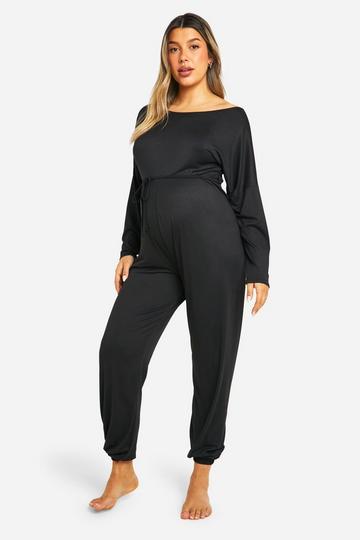 Maternity Boat Neck Wide Leg Lounge Jumpsuit black