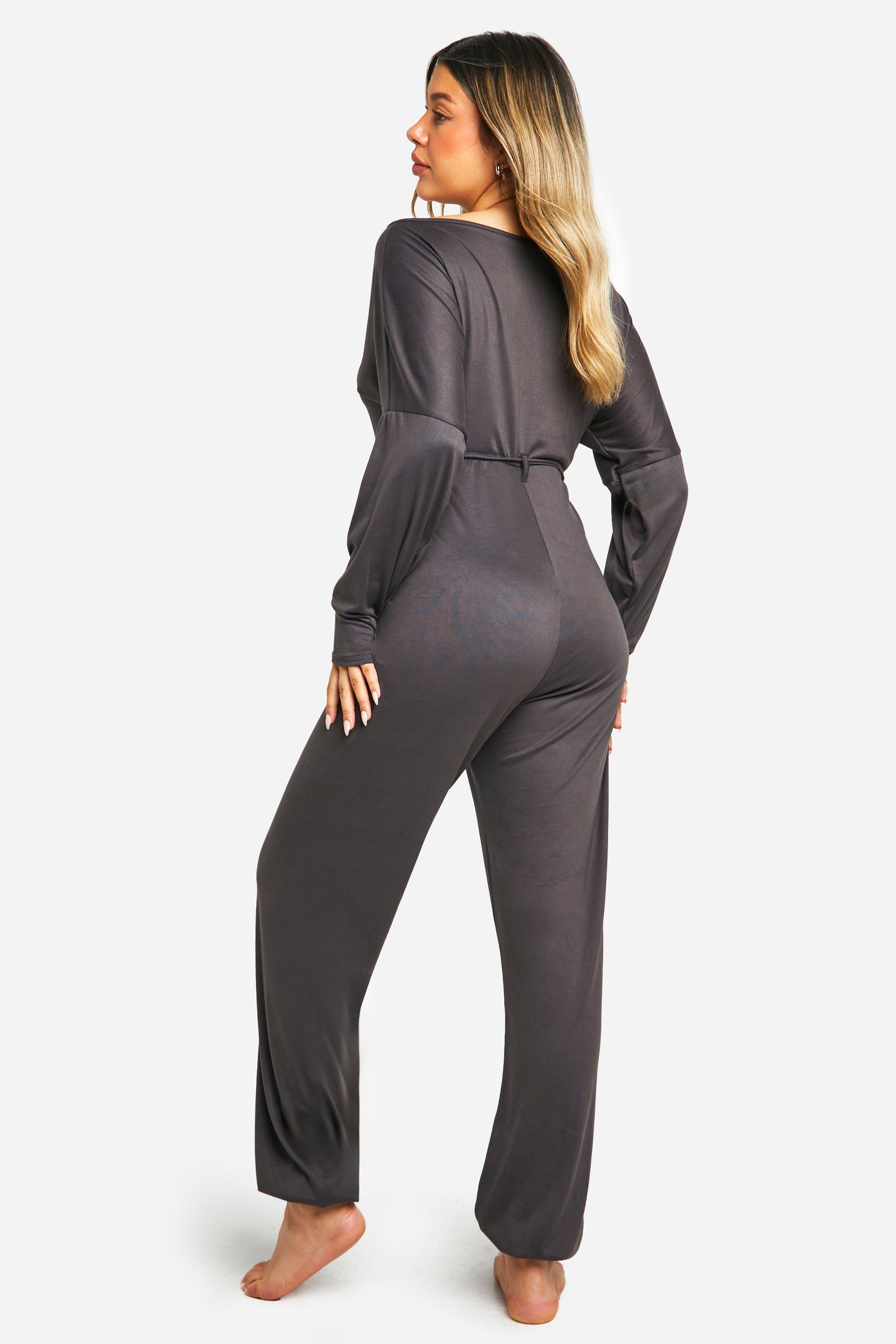 boohoo Maternity Slash Neck Wide Leg Lounge Jumpsuit Grey Size 12