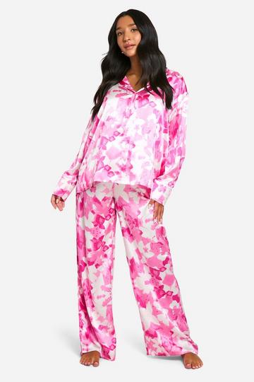 Maternity Floral Print Satin Pj Set pink