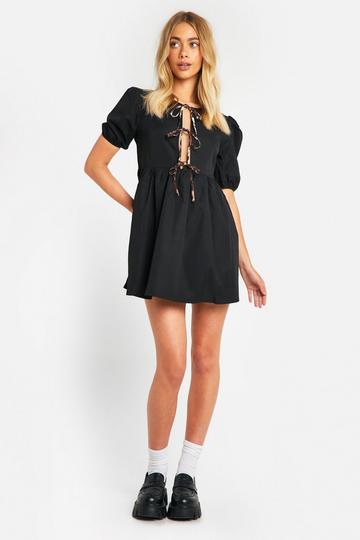 Leopard Tie Smock Dress black