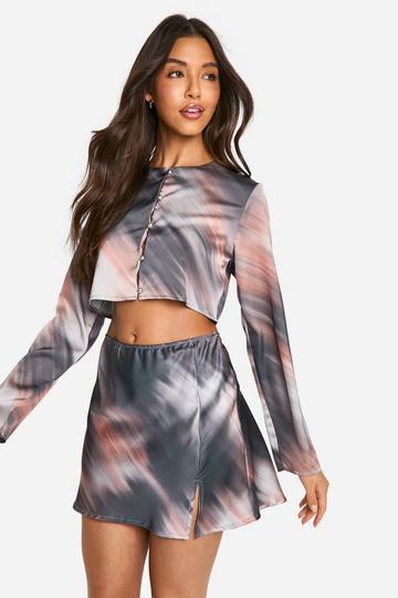 Blurred Tie Dye Thigh Split Micro Mini Skirt grey