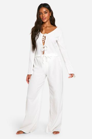 Crinkle Tie Front Beach Co-ord cream