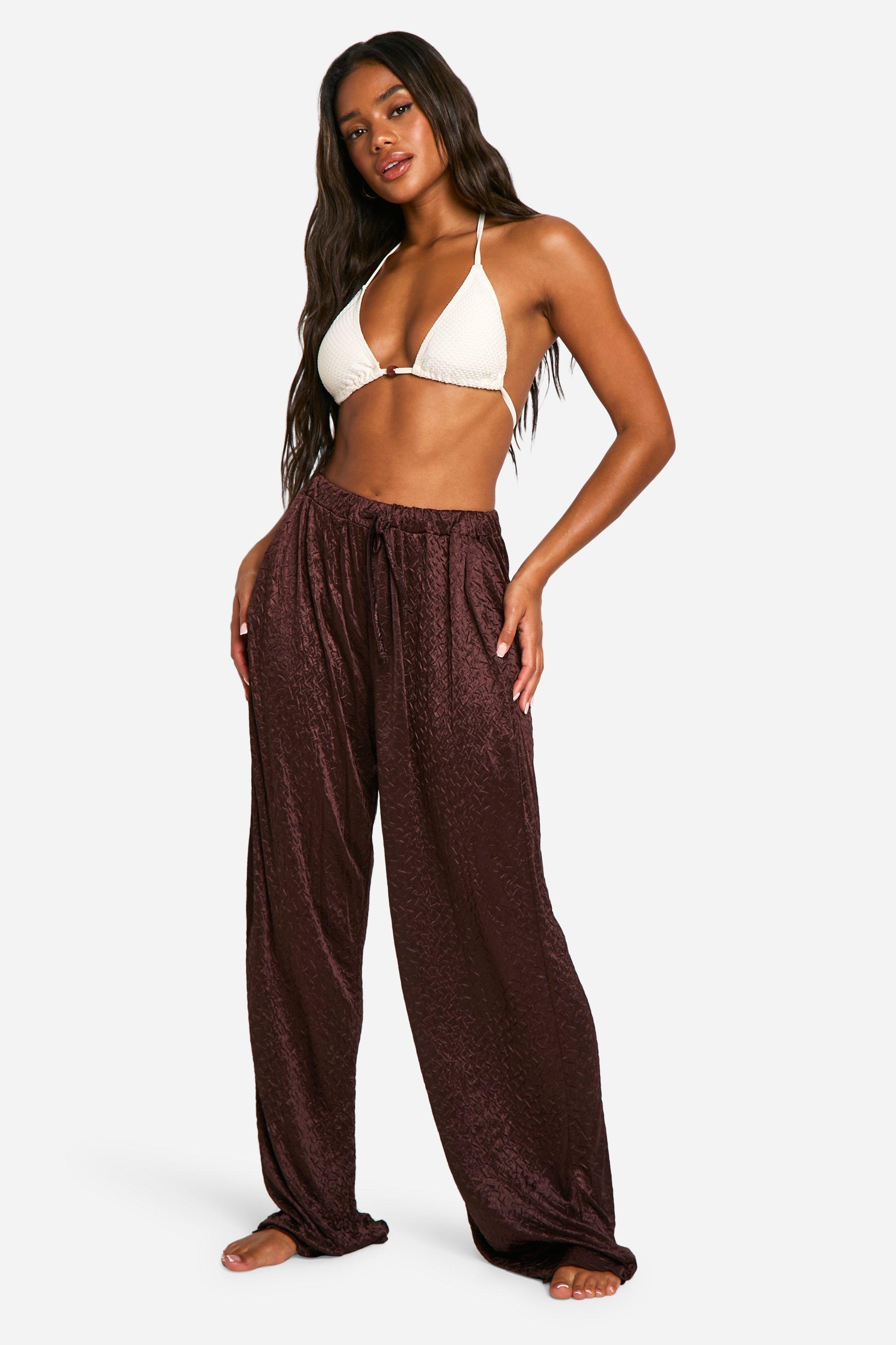 Chocolate Crushed Satin Beach Trousers