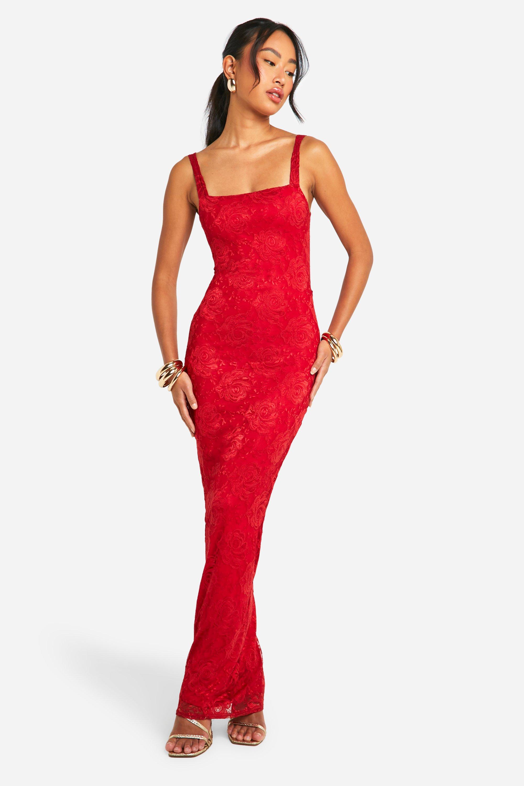 Boohoo red long dress best sale