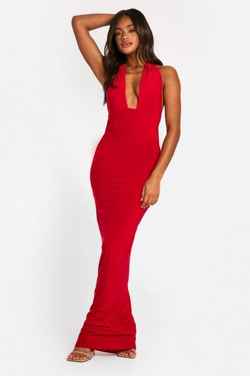 Strakke Geplooide Maxi Jurk Met Halter Neck red