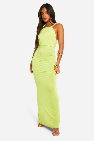 Strakke Geplooide Maxi Jurk Met Open Rug green