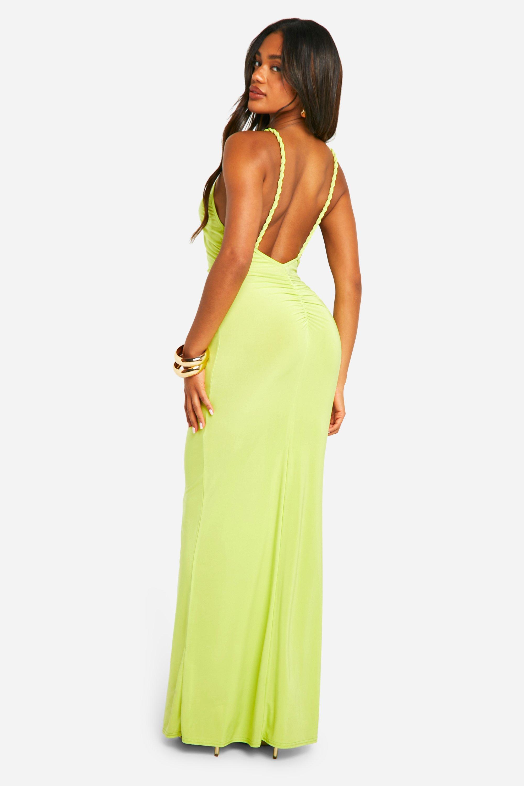 Strakke Geplooide Maxi Jurk Met Open Rug