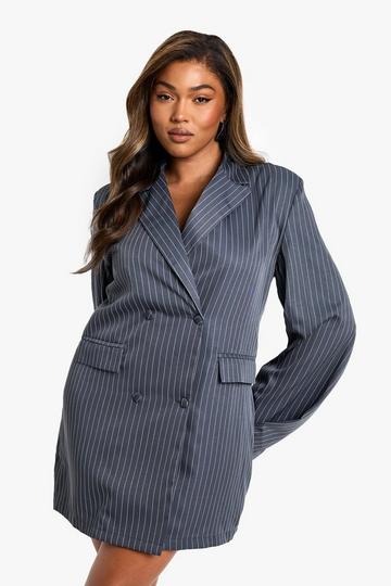 Grey Plus Stripe Oversized Blazer Dress