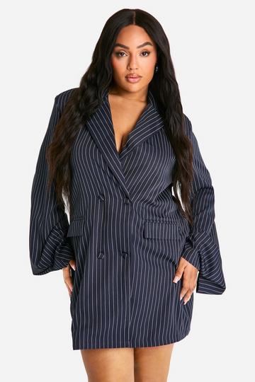 Plus Stripe Oversized Blazer Dress navy