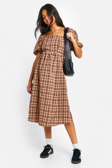 Maternity Checked Midi Smock Dress brown