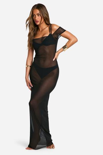 Black Mesh Maxi Beach Dress