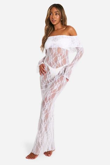 White Lace Bardot Maxi Beach Dress