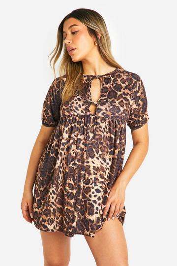 Maternity Leopard Tie Front Smock Dress brown