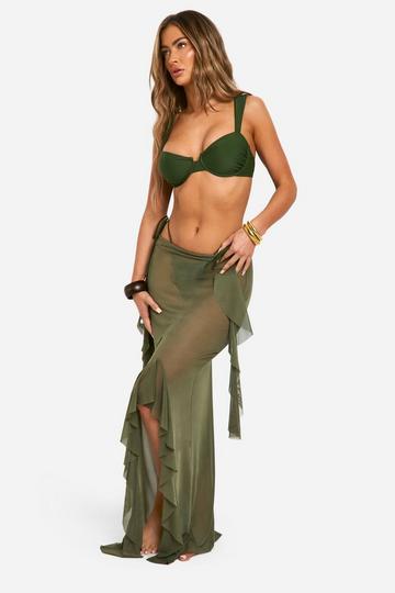 Ruffle Beach Maxi Skirt khaki