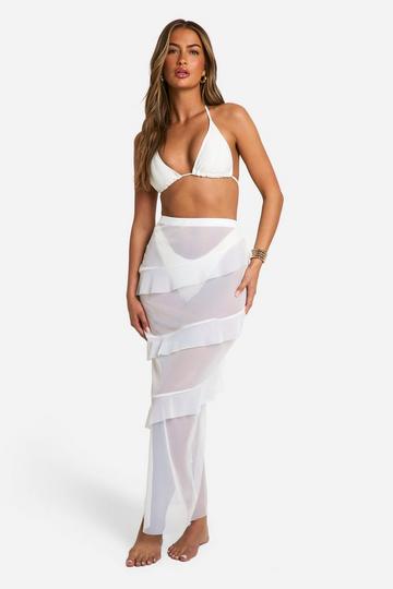 White Ruffle Beach Maxi Skirt