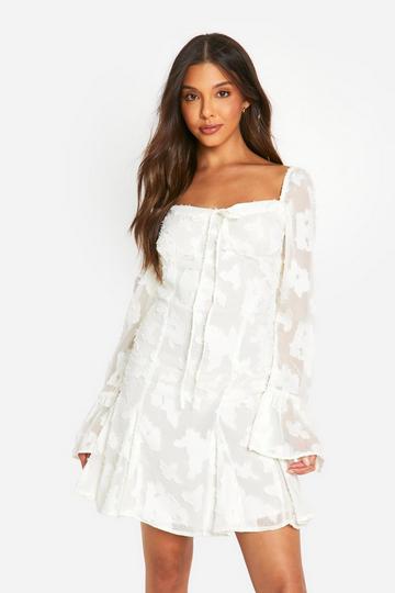 Burnout Floral Milkmaid Mini Dress white