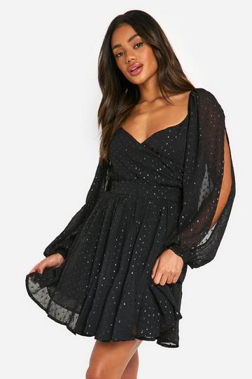 Chiffon Split Sleeve Mini Dress black