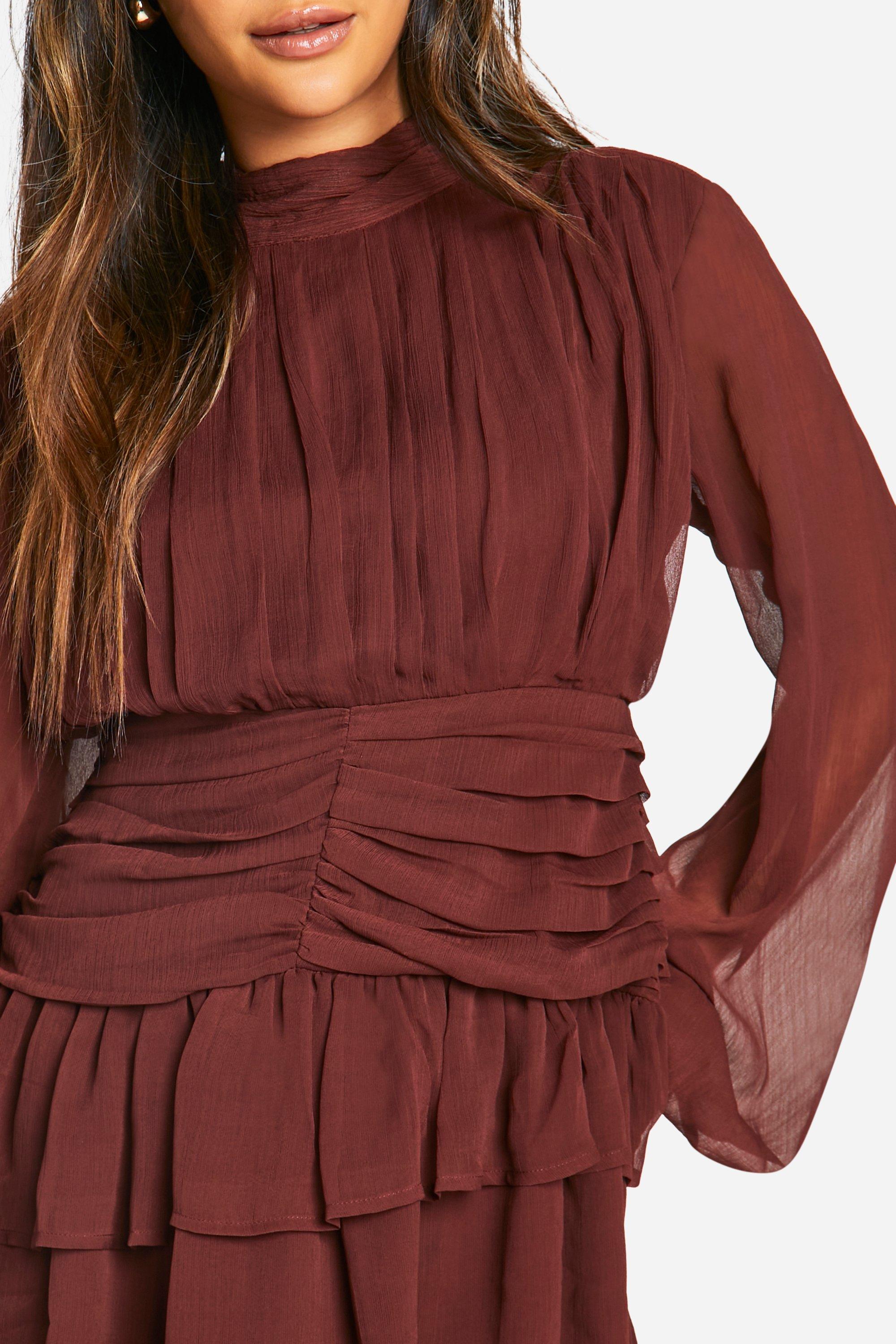 High neck chiffon dress shop