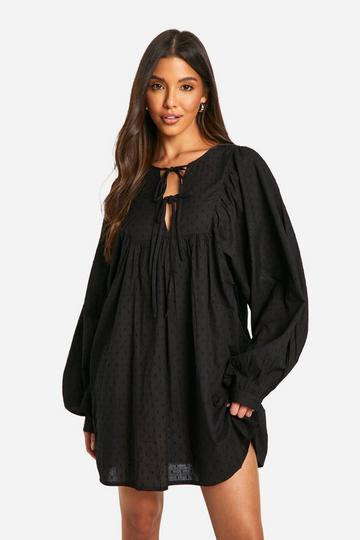 Cotton Dobby Smock Dress black