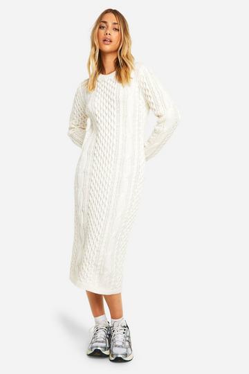 Premium Heavy Weight Cable Knitted Midaxi Dress cream