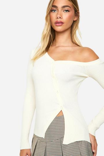 Premium Rib One Shoulder Knitted Top cream