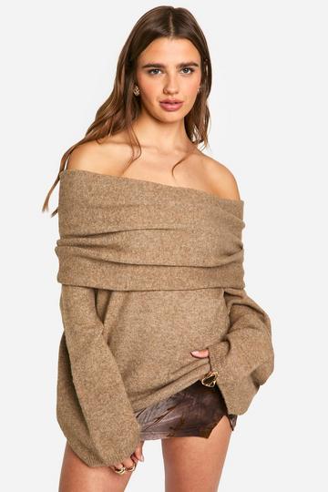 Premium Longline Bardot Knitted Jumper mocha