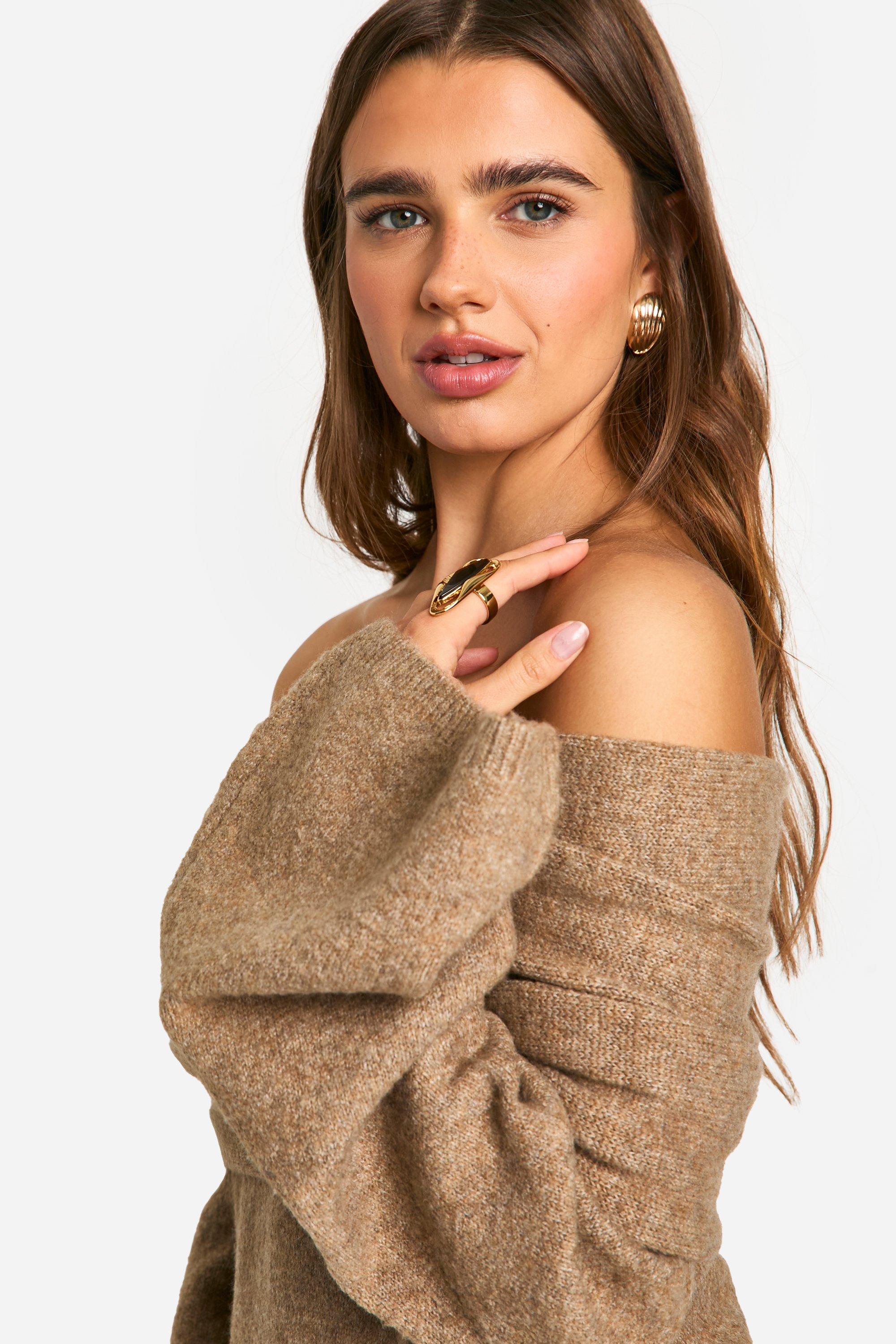 Premium Longline Bardot Knitted Jumper