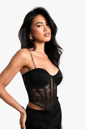 Black Premium Lace Mix Boned Corset Top