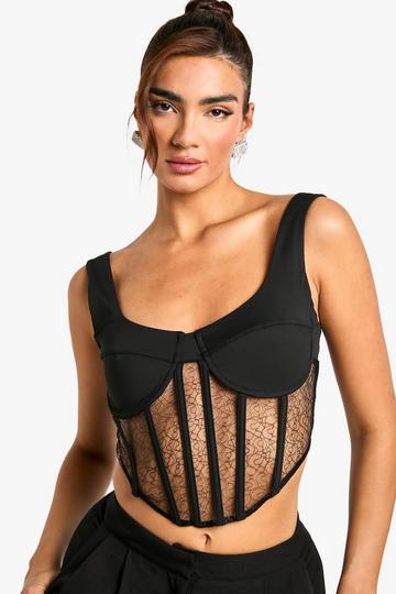 Black Lace Detail Satin Cupped Corset