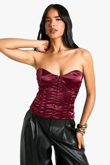 Hook And Eye Ruched Satin Bandeau Corset berry