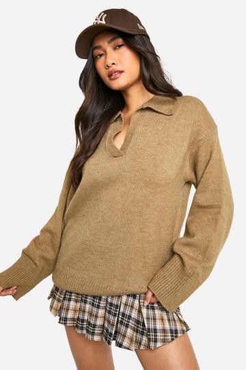 Premium Knitted Collared Oversized Jumper mocha