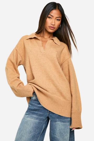 Premium Knitted Collared Oversized Sweater beige