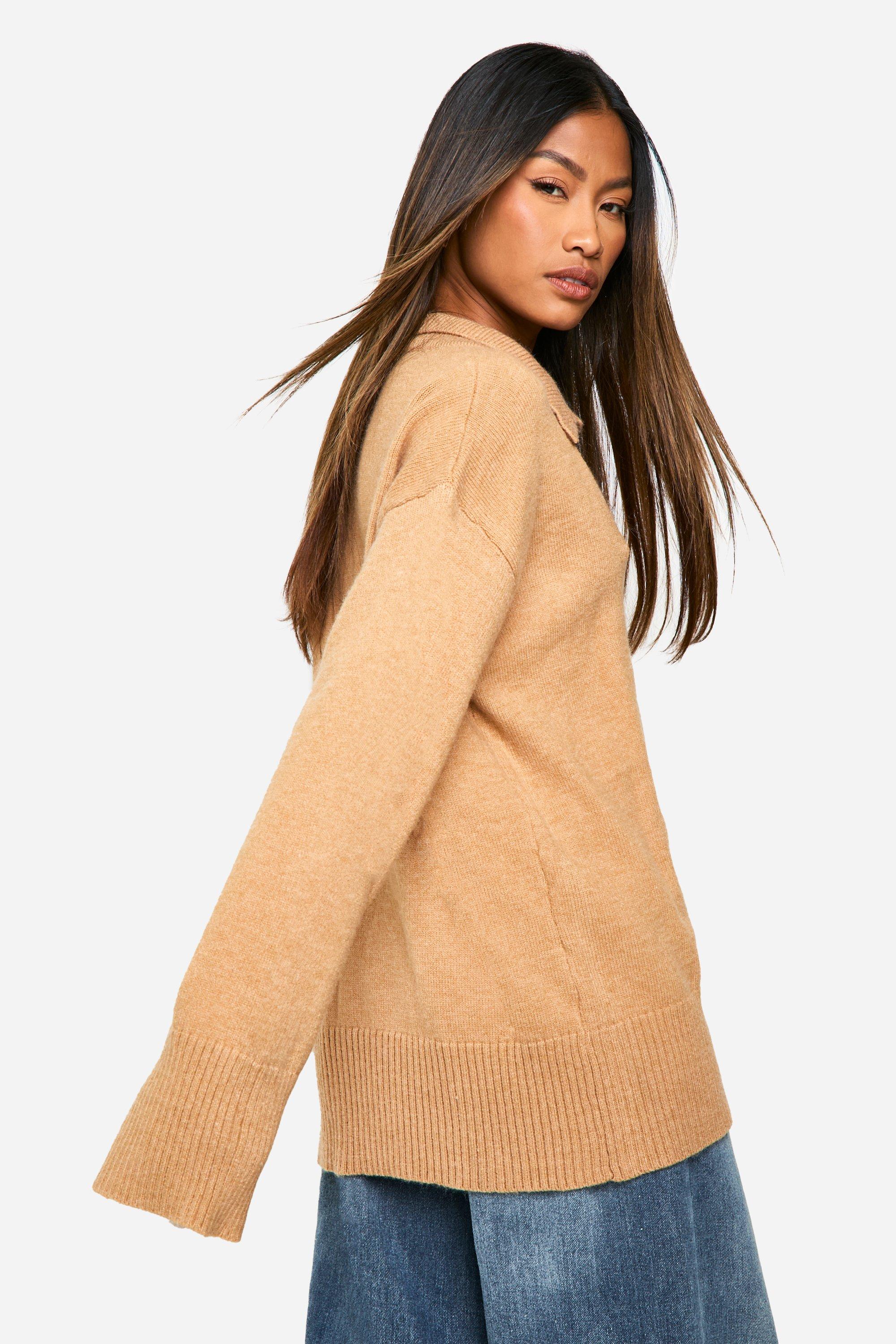 Premium Knitted Collared Oversized Jumper boohoo