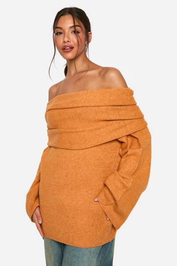 Premium Longline Bardot Knitted Jumper peach