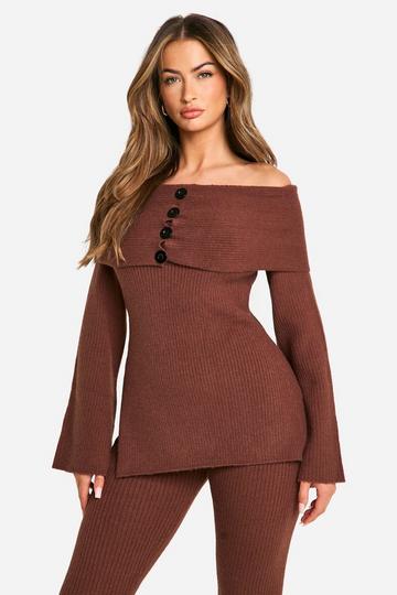 Premium Rib Bardot Knitted Top chocolate