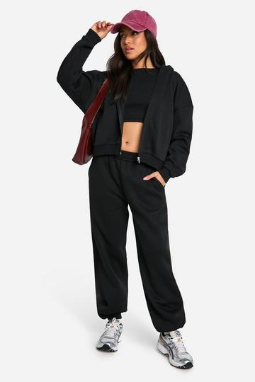 Petite 3 Piece Cuffed Jogger Tracksuit black