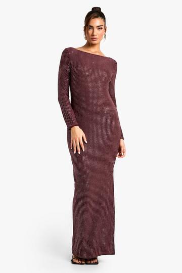 Mauve Purple Hot Fix Scoop Back Maxi Dress