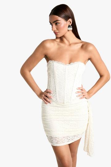 Corset Lace Diamante Mini Dress cream