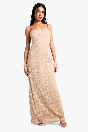 Strappy Lace Diamante Maxi Dress nude