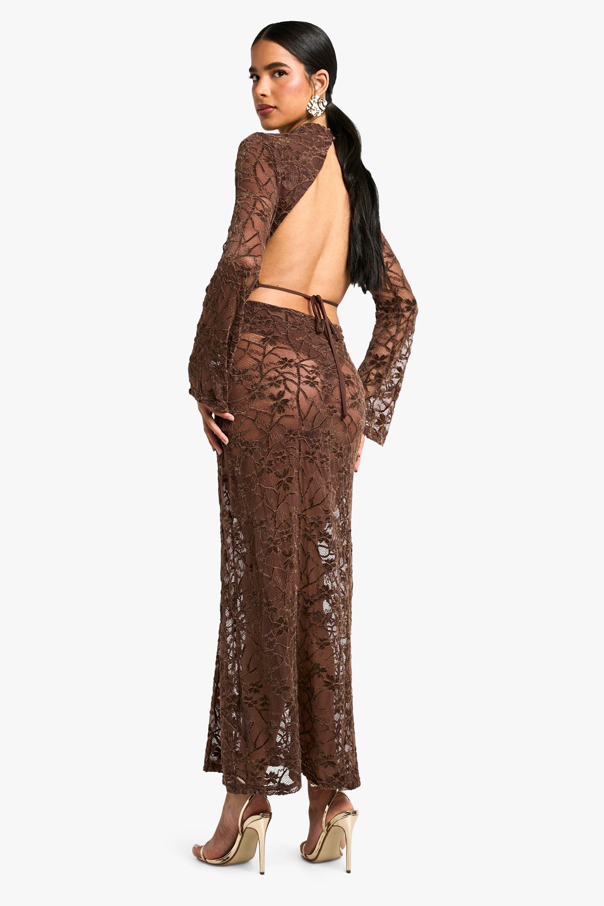 Tan lace maxi dress new arrivals
